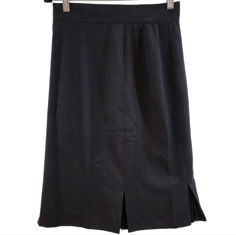 Escada Deep Navy‎ Pleated Hem Pencil Skirt Pure New Wool Vintage Skirt sz 36 Sm